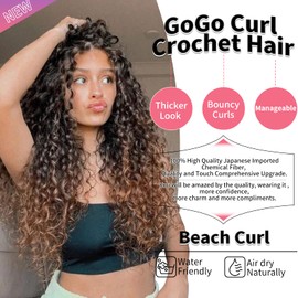 GoGo Curl Crochet Hair for Black Women Water Wave Curly Crochet Hair Wavy Human Hair Deep Wave Beach Curl Crochet Synthetic Hair Extensions (18 inch(Pack of 6), 1B/4/30)