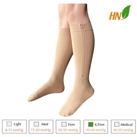 HealthyNees 30-40 mmHg Extra Firm Compression Closed Open Toe Wide Zipper Socks (Small-Medium, Closed Toe Nude)