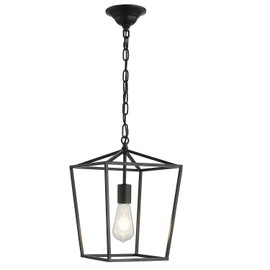 ANJIADENGSHI Vintage Lantern Pendant Light Lantern Iron 1 E26 Bulbs Lantern Chandelier for Dining Room Kitchen, Matte Black(Bulbs Not Included)