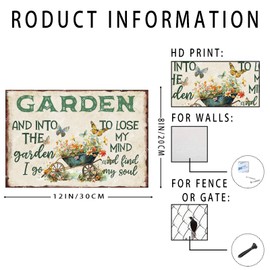 snowsun Vintage Metal Signs And Into The Garden I Go to Lose My Mind Funny Tin Sign Wall Decor for Yard Garden Street Farm Fence Gate Door 8×12 Inches