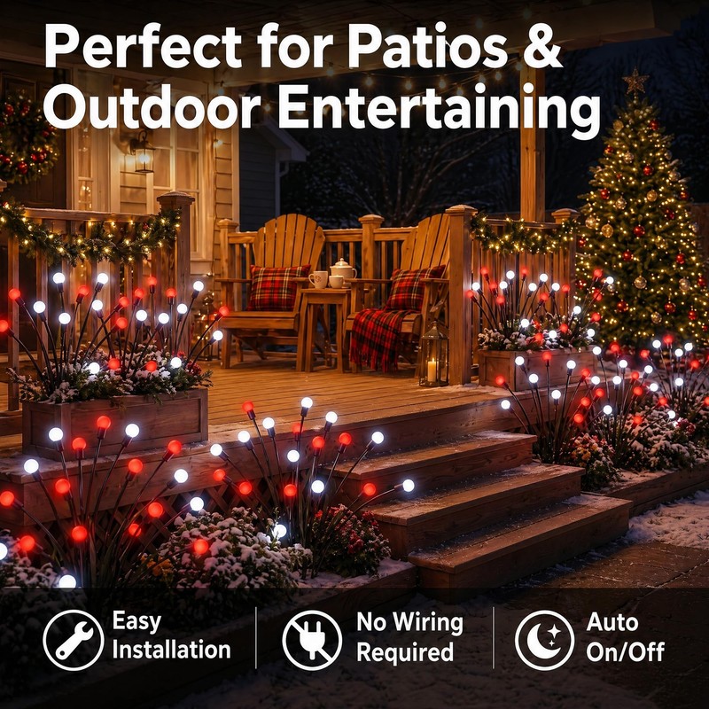 Sukesou Solar Christmas Firefly Lights, 2 Pack 6LED Red &