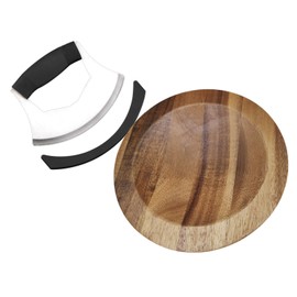 TLIOCAS Mezzaluna Chopper n Cutting Board Set,Pizza Cutter Ulu Rocking Knife with 8inch Recessed Charcuterie Serving Board,Ideal for Mincing Veggies,Herb n Nuts