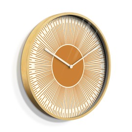 SIGNLEADER 24 Inches Round Wooden Wall Clock Silent Battery Operated, Home Decorative Large Wall Clock, Orange Sun Clock Wall Art Decor for Living Room Kitchen Bedroom Office Classroom