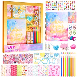 Gift for 6 7 8 9 10 11 12 Year Old Girl, 110pcs DIY Journal Kits for Teen Girls, Birthday Toy Gifts for Ages 8-12 Girls, Scrapbook & Diary Supplies Toy Set (golden)