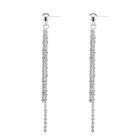Silver Crystal Tassel Dangle Drop Earrings Rhinestone Crystal Linear Tassel Chain Earrings Long Sparkle Statement Studs Earrings (Silver) (Silver)