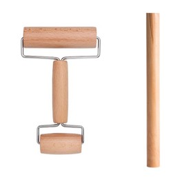 Doppelkopf Wooden Rolling Pin, 2-Piece Double Rolling Pin Set, Rolling Pin with Two Rolls for Home Baking, Pastry, Pizza, Dumplings, Skin