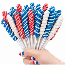 Patriotic Candy Twisty Lollipops, 60 Count Bulk, America 250th Anniversary Individually Wrapped Red, White and Blue USA Flag Swirly Pops, for Independence Day 4th of July Candy, Memorial Day Parades