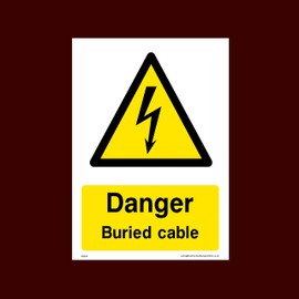 Danger Buried Cable Plastic Sign (WEH51) - Electric Hazard, Voltage, Danger of Death, Cables, Wires, Electric Fence