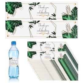 50pcs Wedding Water Bottle Label, Greenery Floral Rainforest Leaves Waterproof Thank You Decorative Bottle Wrap Sticker for Baby Shower Birthday Engagement Party Decoration Supplies (Style 1)