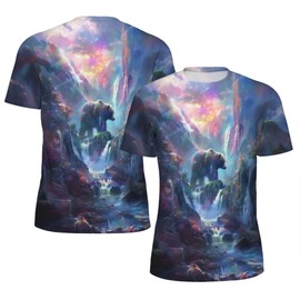 3D Pattern Printed T-Shirt Bear Waterfall Design Short Sleeves Stylish Casual Wear Comfortable Fit for Men and Women Fashion Tee Shirt Unique Graphic Tees Perfect for Summer Outdoor Size L