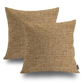 Shrahala Imitation Yellow Linen Texture Jute Pattern Decorative Throw Pillow Cover, Jute Woven Texture Square Pillowcase Blended Double-Sided No Inserts for Bedroom Living Room Set of 2 (16 x 16 in)