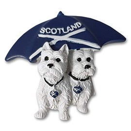 Scottish Themed Fridge Magnet Saltire Umbrella With Two Westie Dogs Souvenir Gift From Scotland West Highland Terrier