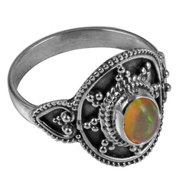 Silver Palace Ethiopian Opal Gemstone 925 Sterling Silver Bohemian Oxidized Jewelry Ring for Women & Girls