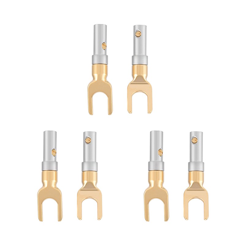 6 Pcs Gold Plated 4mm Banana U Fork Y Spade