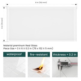 Nicesungdeco Glass Backsplash Tiles, 32-Piece Set (4 sq.ft) Glass Peel and Stick for Kitchen Backsplash Wall, 3" x 6" Subway Backsplash Self Adhesive Tiles (White)