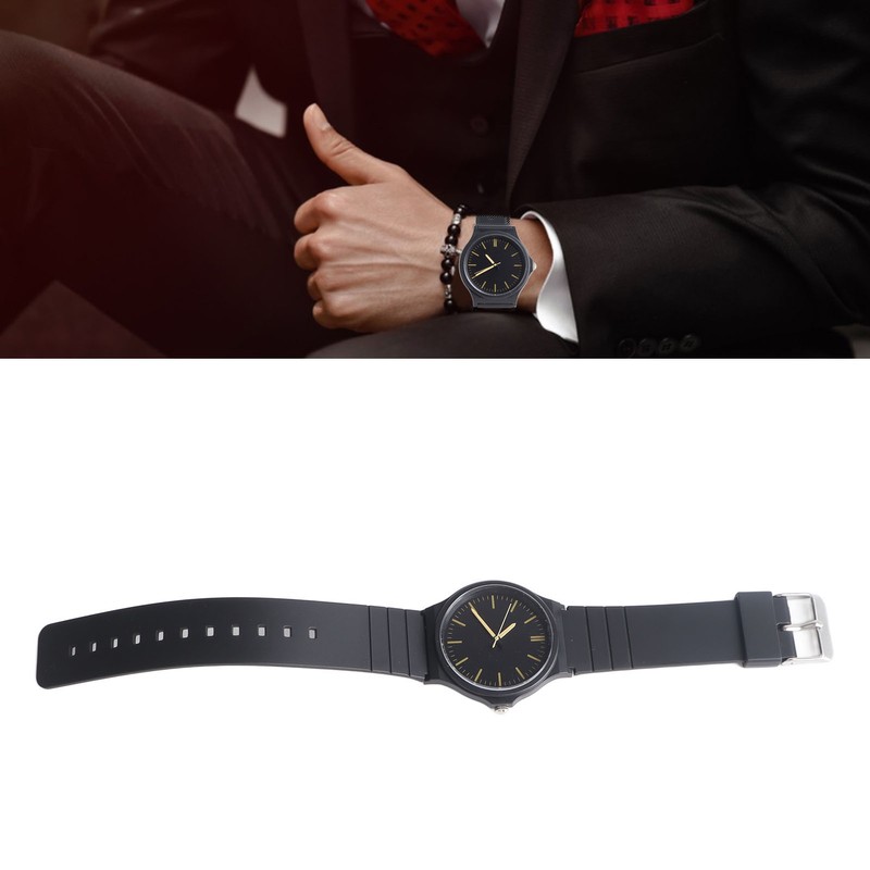 Waterproof Quartz Watch with Rubber Strap Adjustable 3 Hands Easy