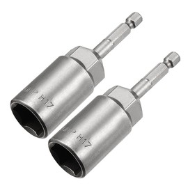 Sourcingmap 2 Pcs 1/4" Quick-Change Hex Shank 17mm Nut Setter Driver Drill Bit, 80mm Length, Metric No-Magnetic