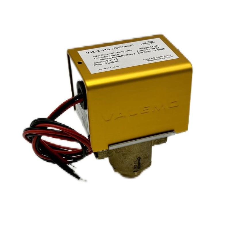 Valemo V3212-A1S Motorized Zone Valve, 3-way, 1/2" Sweat, Normally Closed,