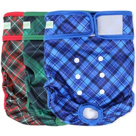 wegreeco Washable Dog Diapers (3 Pack), Highly Absorbent Dog Diapers for Female Dogs, Female Dog Diapers for Dogs in Heat, Incontinence, or Excitable Urination (Blue, Green, Red Plaid, XL)