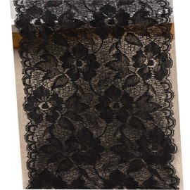 6.2 Inch Stretch Lace Trims Floral Embroidered Elastic Fabric for Garment and DIY Craft Supply by 5 Yards (Black)