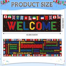 Panelee 2 Stück International Welcome Banner 35 x 110 cm Flaggenkette Willkommen Hintergrund Banner National Flaggen Willkommen Banner aus Polyester für Welt Sport Veranstaltung Club Schule (Schwarz)