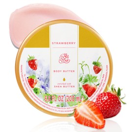 Princess Belle Strawberry Body Butter, Shea Body Butter and Body Moisturizer for Dry Skin, Mens and Womens Body Care, Deep Moisturizing and Softening-200ml(6.8 floz)