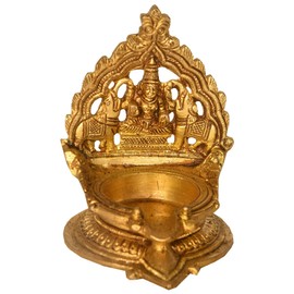 Exotic India Gajalakshmi Wick Diya - Brass Statue