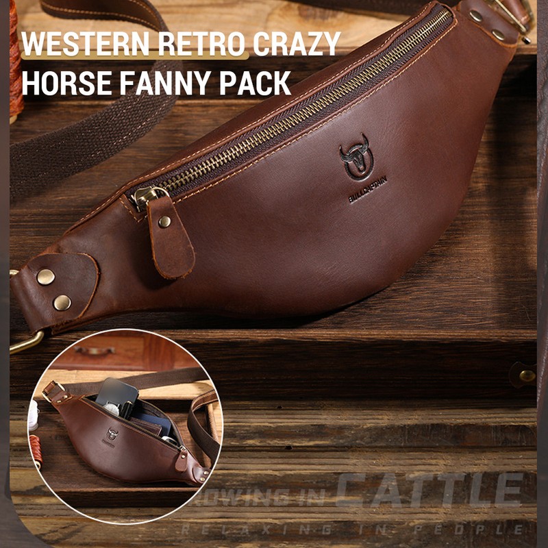 Genuine Leather Waist Pack Vintage Fanny Pack Men Cowhide Crossbody