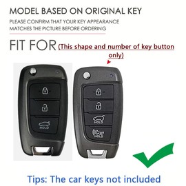 SANRILY PU Leather 3/4 Button Key Fob Cover Fit for Hyundai Accent 2022 Tucson 2021 Kona Santa Fe Venue Sonata Veloster Keyless with Keychain Black-blue