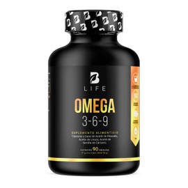 B Life Omega 3-6-9 con 90 Cápsulas | 1000 mg con Aceite de Pescado (EPA y DHA), Linaza y Cártamo | Mezcla Completa de Ácidos Grasos Esenciales