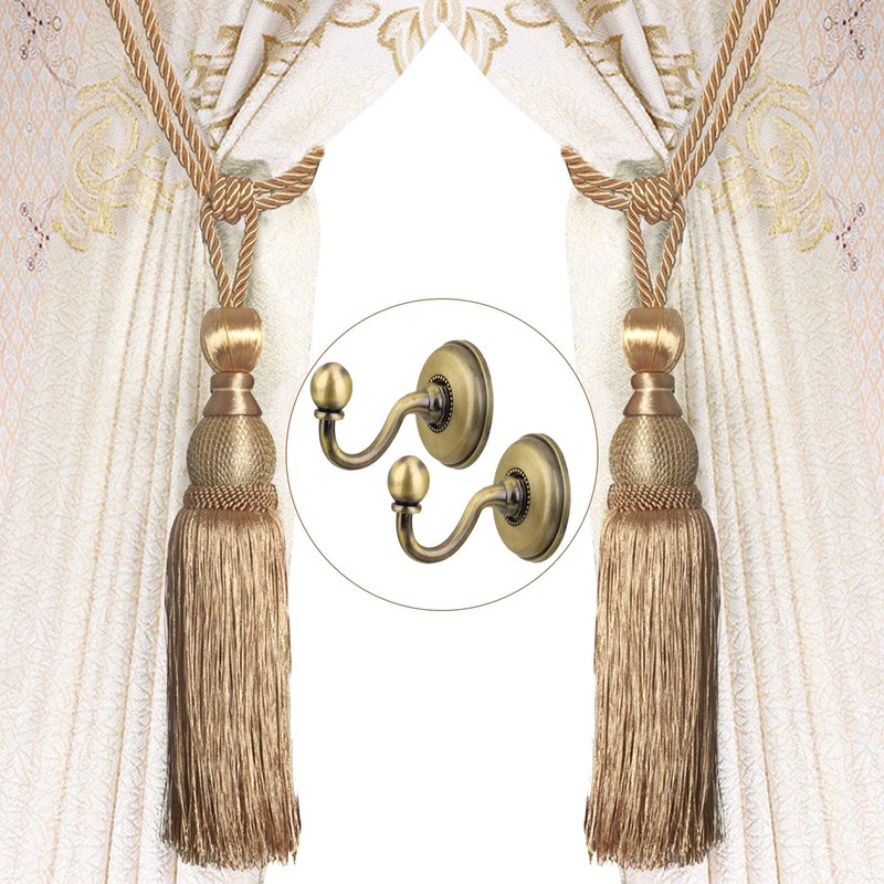 VEGCOO 4 Pack Handmade Curtain Clips Tiebacks Set, 2 Pack