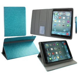 Emartbuy Universal 9.1 Inch - 10.5 Inch Turquoise Multi Angle Folio Wallet Case Cover With Card Slots Grey Interior Grey Elastic Strap and Stylus Pen Compatible With Selected Devices Listed Below
