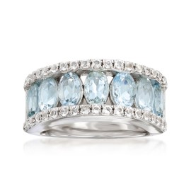 Ross-Simons 2.80 ct. t.w. Aquamarine and .70 ct. t.w. White Topaz Ring in Sterling Silver. Size 5