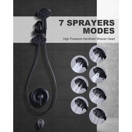 WOWOW Matte Black Shower Faucet Set with Tub Spout and 7- Mode 2-in-1 Dual Handheld Shower Head, Shower Trim Kit Single Handle Shower Combo Set Wall Mounted (Valve Included)