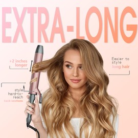 Thirtek Extra Long Barrel Curling Iron 1 1/2 Inch,Large Ceramic Curling Wand 1.5 in,Tailored for Long Hair,Fast Heating Up to 450°F for Thick & Coarse Hair,15 Temps Setting | LCD Display | Rose Gold