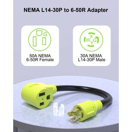 FGIEU Welder Plug Adapter Cord ETL Listed, NEMA L14-30P Male to 6-50R Female, 30 Amp Generator to 50 Amp Welder Adapter, 1.5FT STW 10/3 AWG (125V/250V)