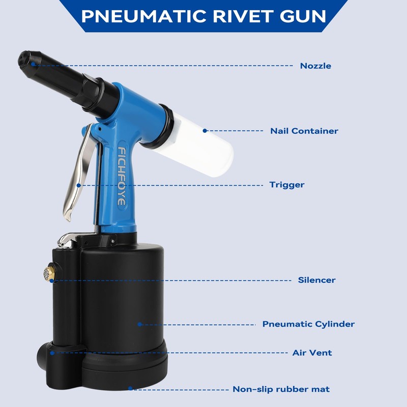 FICHFOYE Heavy Duty Pneumatic Rivet Gun, 3500 lbf Rivet Gun