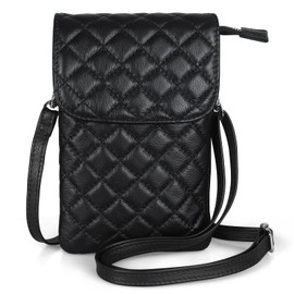 Black Diamond Quilted Crossbody Bags for women, Leather Small Cell Phone Holder Crossbody Wallet Purse Mini Pouch Bags