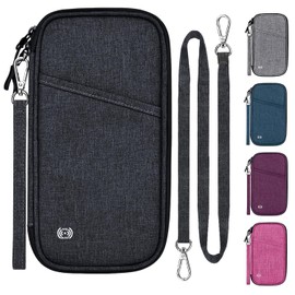 ENONEO Travel Accessories Family Passport Holder RFID Blocking Travel Wallet Document Organiser with Quick-Access Pockets & Shoulder Strap, Holiday Essentials for Cards Tickets Cash