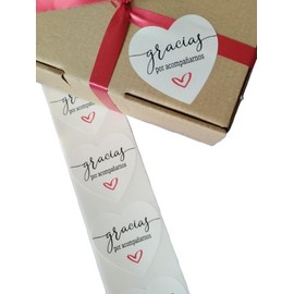 Aufkleber Dankeschön, Herzform, 5 cm, Polypropylen, glänzend, bedruckt in 2 Farben (Danke für die Begleitung)