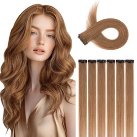 S-noilite 6Pcs Clip in Human Hair Extensions,Remy Single Clip in Hair Extensions 6Pcs 6clips Straight Blonde Brown Seamless Hairpieces for Women 18Inch 44g