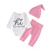 CM C&M WODRO Newborn Boy Girl Clothes Baby Coming Home Hospital Outfits I'm New Here Letter Print Bodysuit Romper Pants Hat Hot Pink