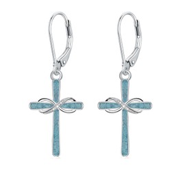 Flpruy Infinity Cross Earrings 925 Sterling Silver Turquoise Cross Earrings Religious Jewelry Gifts for Women