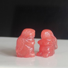 2pcs (Pair Mini Hand Carved Mixed Gemstone Crystal Rabbit Bunny Animal Figurine Animal Carving (red voclano Cherry Quartz)