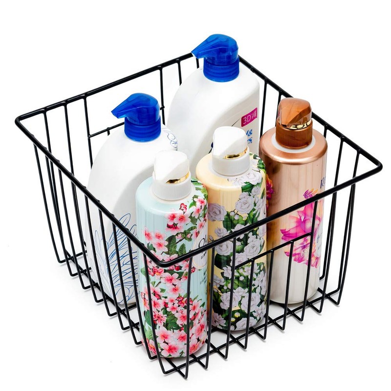 SANNO ワイヤーバスケット 冷蔵庫収納ケース キッチン収納ボックス かご 小物入れ 取っ手付き ブラック 2個セット