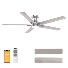 DAMINY 52 inch Nickel Ceiling Fans with Lights,5 Blades,6CCT, Low Profile,Remote Control,for Bedroom, Kitchen,Living Room,Indoor/Outdoor Use,Flush Mount