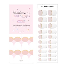 MelodySusie Semi Cured Gel Nail Strips (Pink French Tips)-20 PCS Designed Gold Line Gel Nail Stickers, Gel Nail Wraps - UV Light Required, Durable & Salon Quality