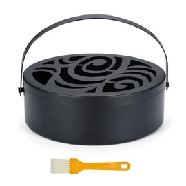 Mosquito Coils Holder Metal Incense Holder with Lid Handle Small Vintage Pattern Coil Incense Burner Box for Indoor Outdoor, with Cleaning Brush