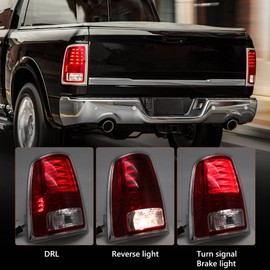 FIONE：for Dodge Ram 1500 Tail Lights Assembly 2013-2018,2500 & 3500 Tail Light 2014-2018 New upgrade LED Rear light with bulbs, Clear & Red Lens Chrome Left Driver Side 68093079AC CH2800203