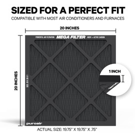 PuroAir Mega Filter - MERV 13 20x20x1 Air Filters For Home With Activated Carbon - Filters Allergens, Pet Dander, Smoke, Dust - Furnace and AC Filters - Air Filters 20x20x1 MERV 13 (4 Pack)